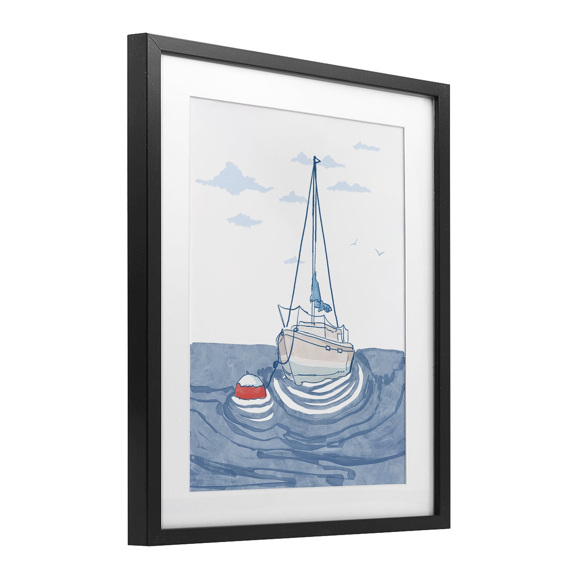 Stupell Industries Cool Tone Sailboat Floating Black Framed Print Under Glass, design by Melissa Tilley