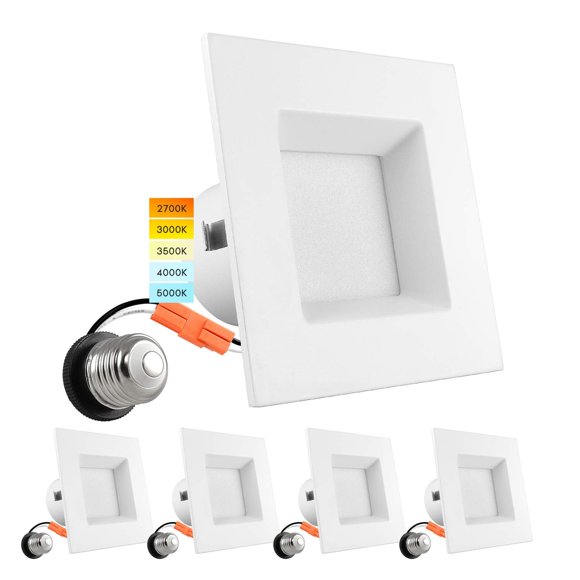 LUXRITE Lumières Encastrées LED Carrées 4 Pouces, Température de Couleur CCT Sélectionnable 2700K / 3000K / 3500K / 4000K / 5000K, Lumières Encastrées Dimmables, 750