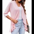 thumbnail image 3 of Cárdigan Abierto para Mujer, 3/4, Tejido Suave Drapeado, Rosa, Talla XXL, 3 of 7