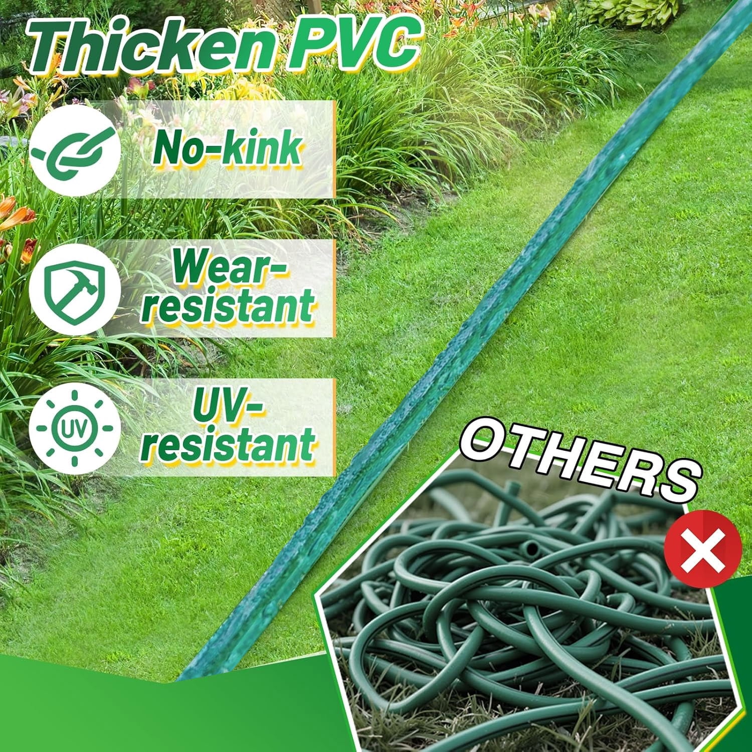 Henotian Garden Soaker Hose 50ft 2 Pack for Backyard: 1/2" Watering Sprinkler - Efficient Irrigation Tubing for Outdoor Lawn Patio Farm