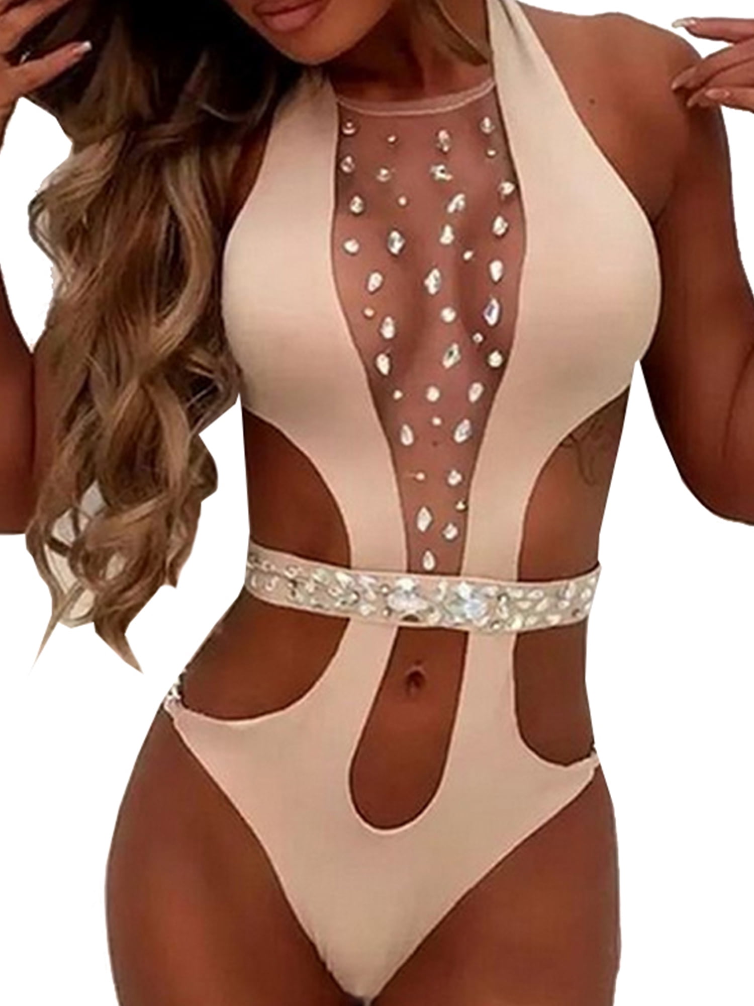 Wodstyle Womens Rhinestone Monokini Swimsuit One Piece Bathing Suit Swimwear Holiday Walmart Com Walmart Com