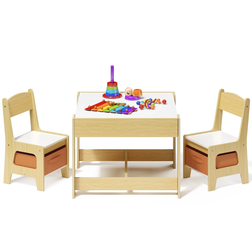 Aiho Kids Table and 2 Chairs Set, 4-in-1 Kids Table Set, Child Activity Desk with Chalkboard/Whiteboard - Retro