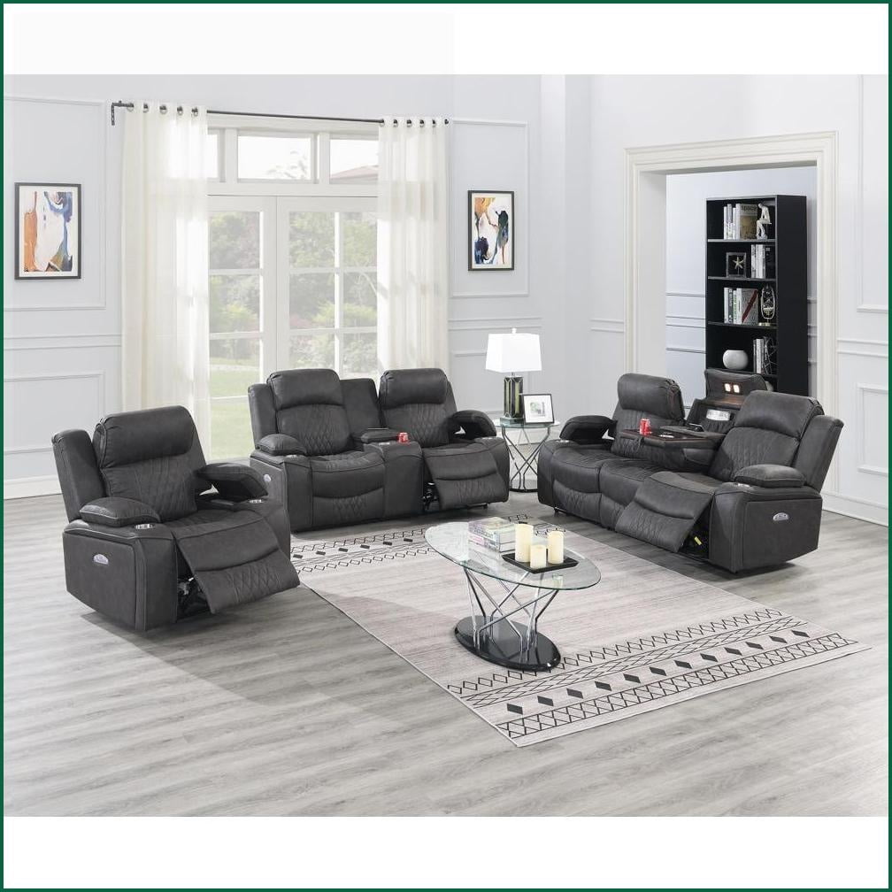 Recliners, Power Motion Contemporary Charcoal Gel Leatherette Recliner with Storage Arms, Cup Holder & USB | Compact | Easy Assembly