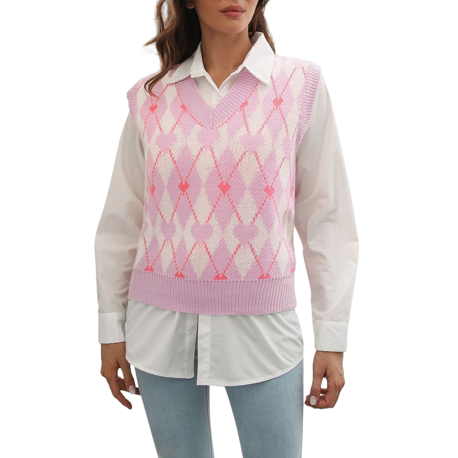 nsendm Mens Zipper Sweater Vest Womens Plaid Sweater Vest V Neck Sleeveless  Preppy Style V Neck Sweater Vest Men Sweater Pink Small - Walmart.com