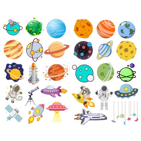 Kawaii Aerospace Spacecraft Planet Aesthetic  Scrapbooking Stickers
