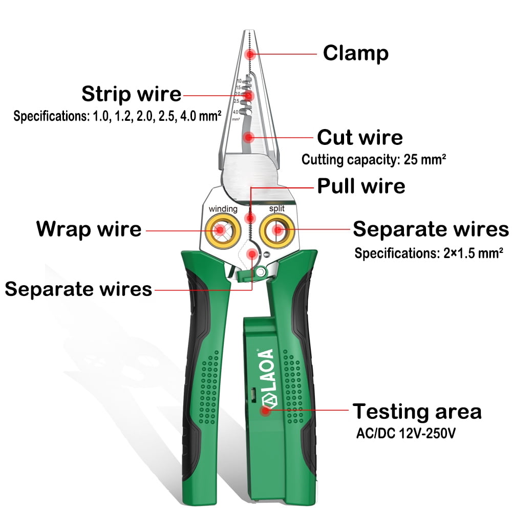 Treedix 8 in 1 Multi-Function Wire Stripping Pliers with 2 Pcs Mini Coaxial Cable Stripper, Upgrade Wire Strippers Scissors with Electricity Measurement Function for Wire Stripping, Cutting, Crimping