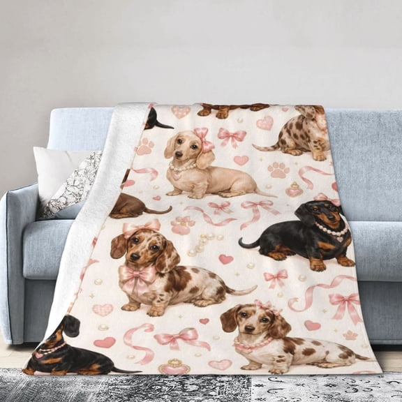 Dachshund Dog Blanket Gift Throw Blanket Gift for Dog Lovers Pink Bow Heart Puppy Room Decor 50x40
