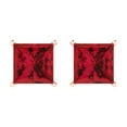 thumbnail image 3 of 4 ct Push-Back Stud Earrings for Women | 7.0mm Princess Cut Simulated Ruby | 18K Rose Gold, 3 of 5