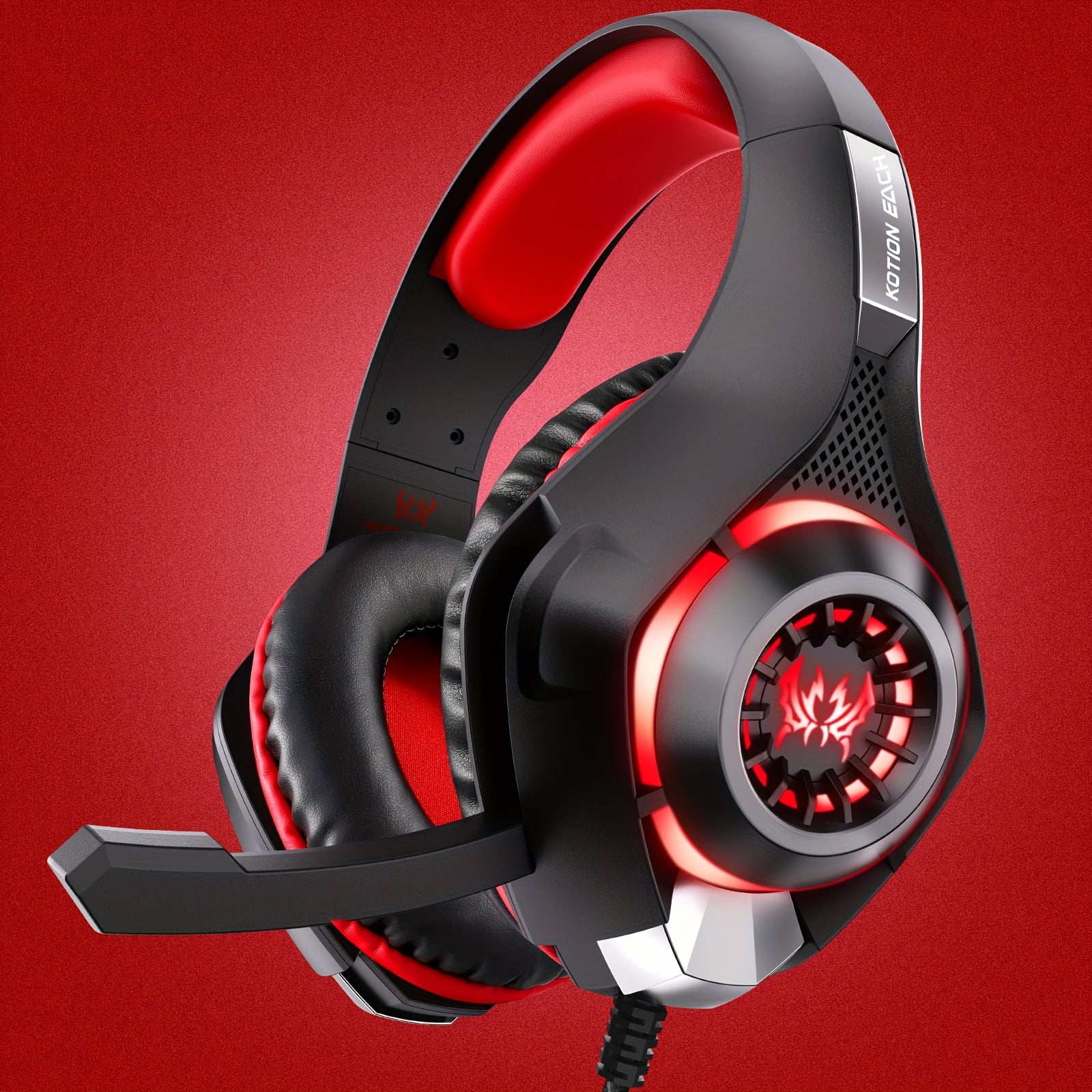 Gaming Headset Headphones for PC, Mac, Ps5, Ps4, Gaming Headphones with Noise Cancelling Mic LED Light Over Ear Headphones for Xbox Series X/S, NS