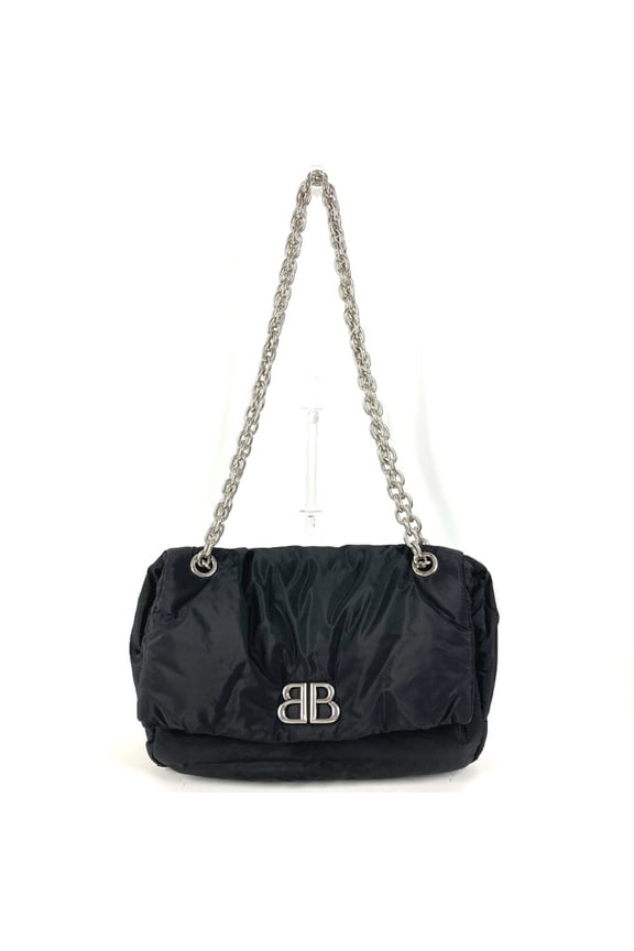 Pre-Owned BALENCIAGA 765966 BB Logo MONACO S Monaco Bag Double Chain Crossbody Flap Shoulder...