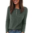 thumbnail image 2 of felwors Womens Long Sleeve Henley Shirts Button Down Tunic Tops Fall Lightweight Sweaters Business Casual Blouses 2025 Green, M, 2 of 4