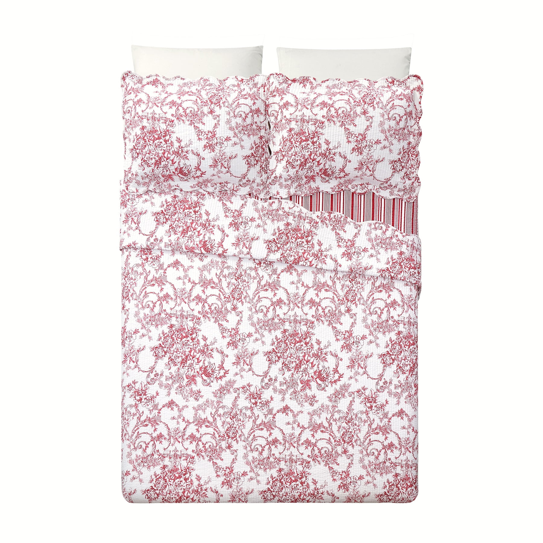 Modern Heirloom Garden Toile Red 3-Piece Reversible Quilt Set, King