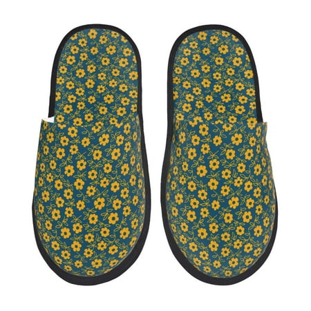 Balery Yellow Floral Slient Indoor Furry Fleece Comfort House Shoes Soft Non-Slip Home Shoes Cotton slippers House Slippers-- Medium