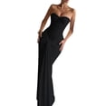 thumbnail image 3 of Women'S Evening Gown Waist Tie Slim Fit Ribbon Strapless Dress Elegant Formal Party Maxi Cocktail Black S, 3 of 9