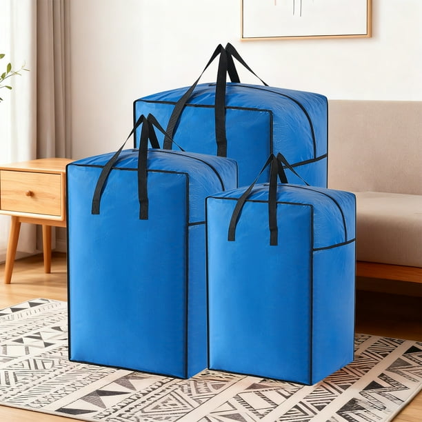 Bolsa organizadora de gran capacidad para colchas | Tela no tejida, plástico, azul | Plegable para guardar ropa de cama y mantas | Asa reforzada, cremallera bidireccional, varios tamaños (L/M/S)