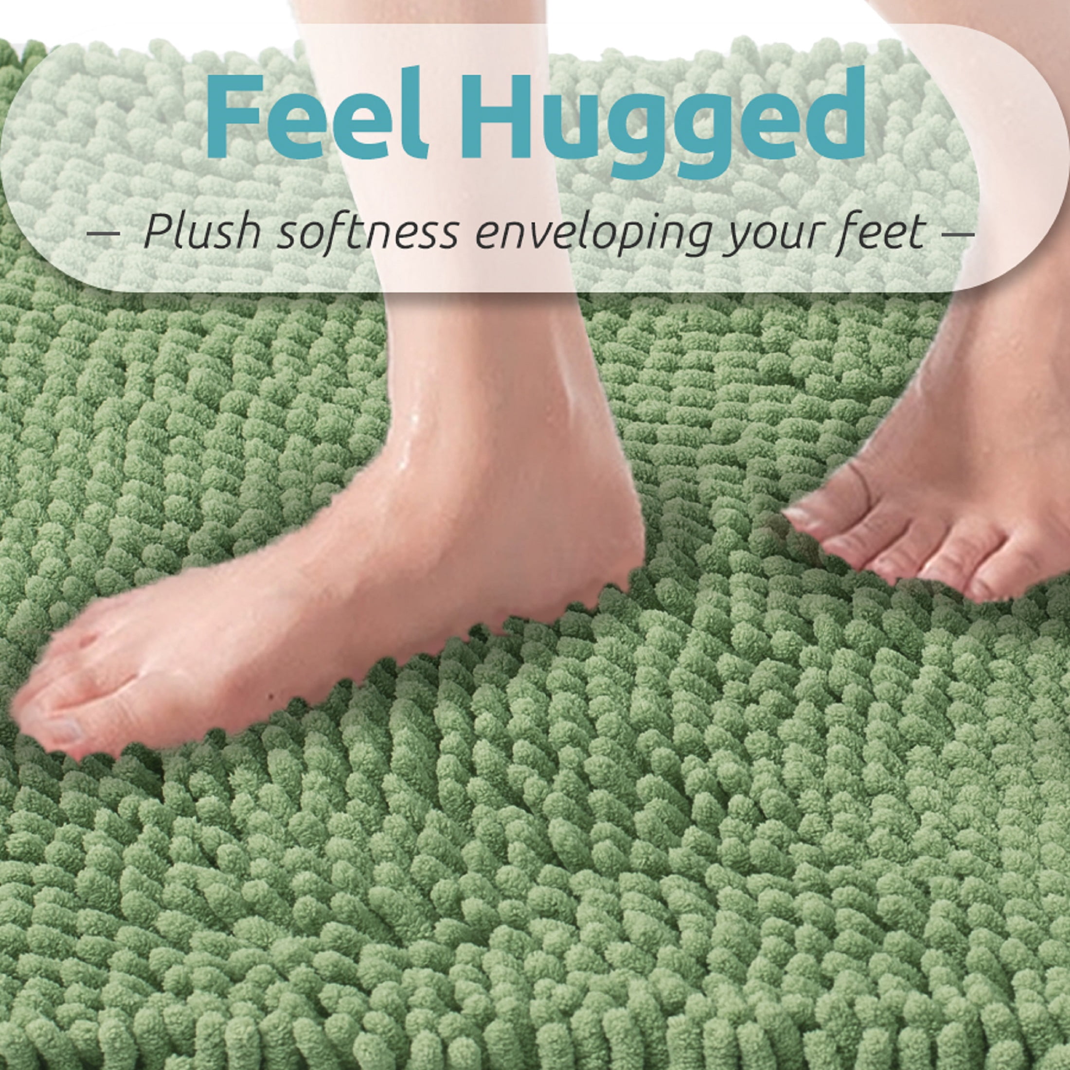 Niubya Bathroom Rug, Contour Toilet Bath Rugs, Non-Slip Floor Mat With Rubber BackingMachine Wash and Dry, 32x20, Green