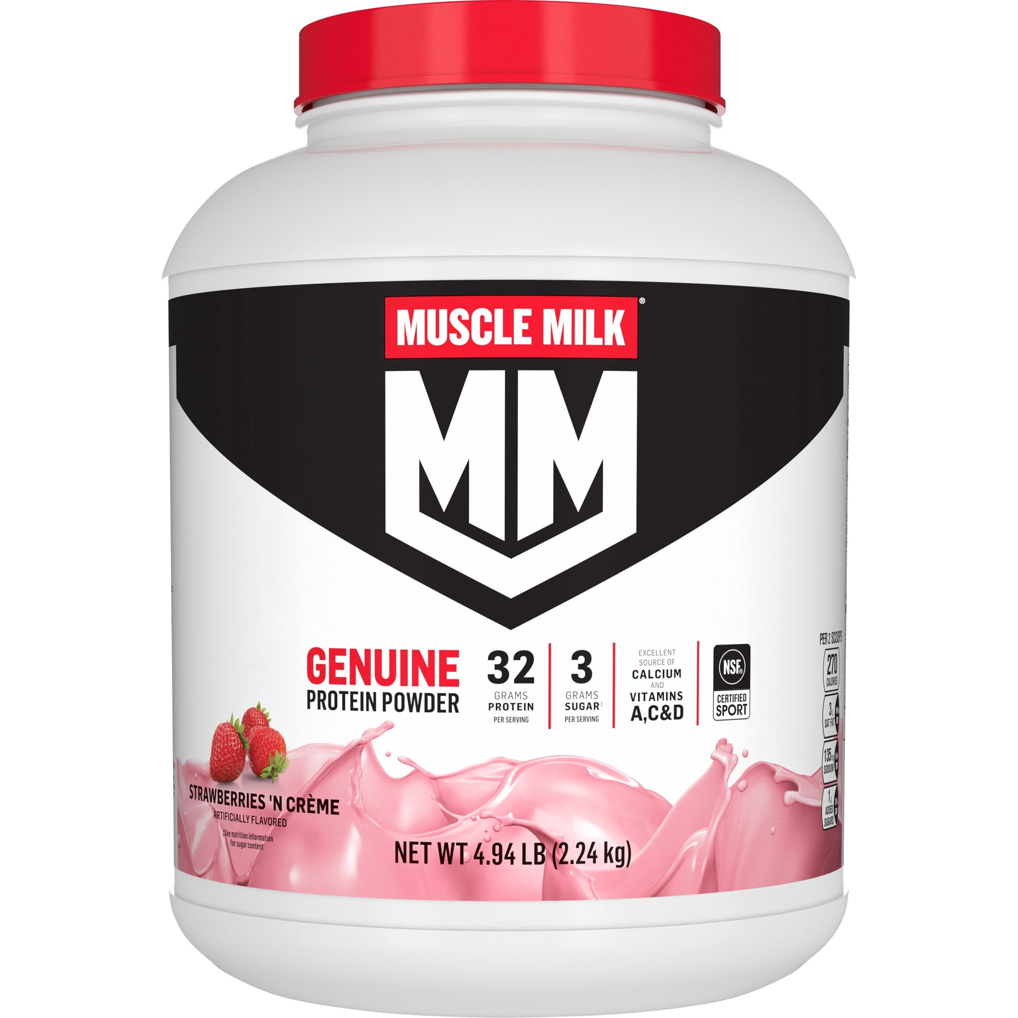 Muscle Milk Protein Powder, Strawberries 'n Creme, 4.94 Pound Canister