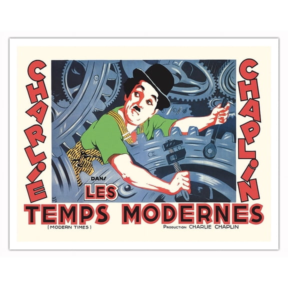 Charles Chaplin Modern Times (Les Temps Modernes) - Vintage French Film Movie Poster by Tobet-Thiriat c.1936 - Fine Art Matte Paper Print (Unframed) 11x14in