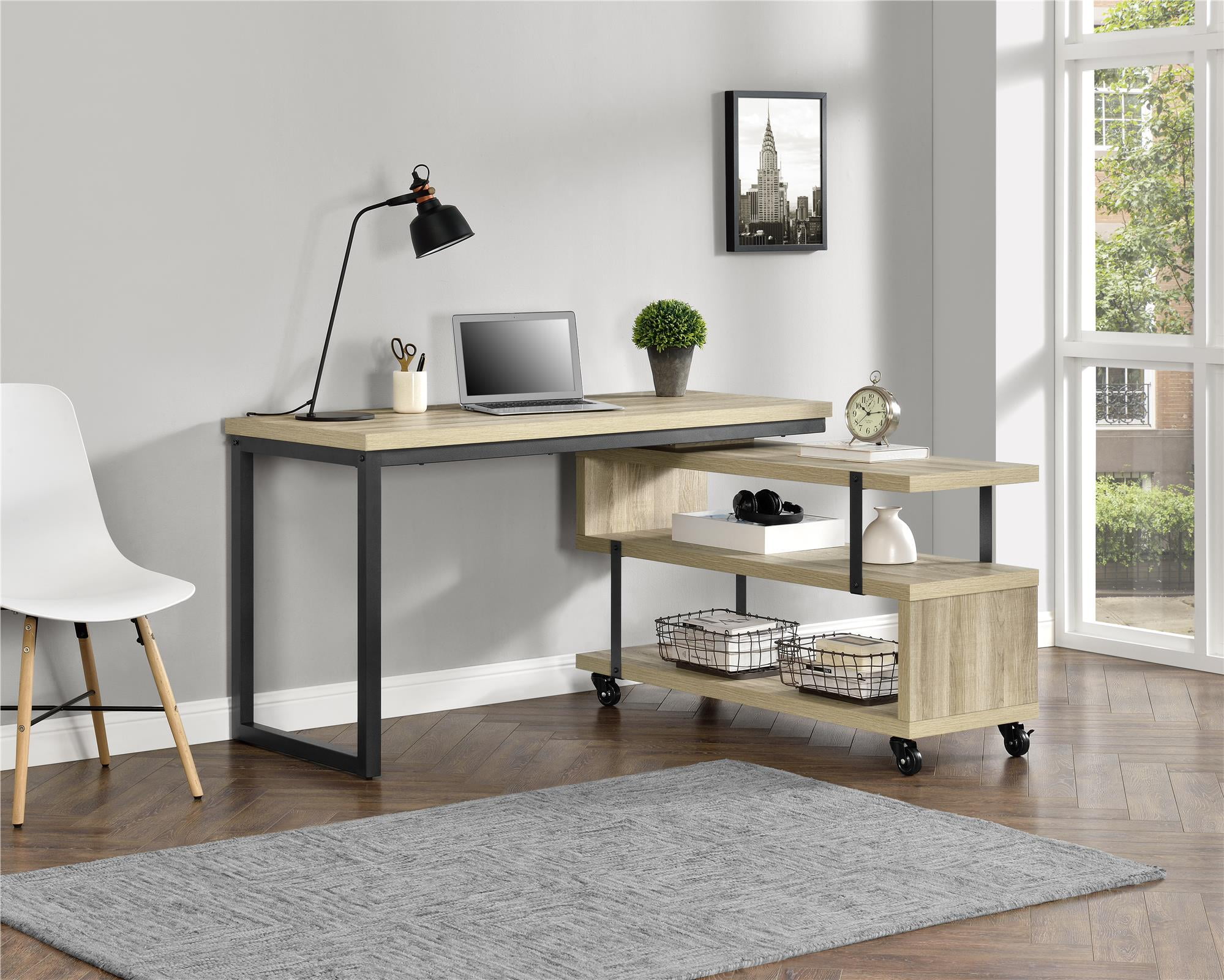 Better Homes & Gardens Galloway LShaped Desk, Brown Oak