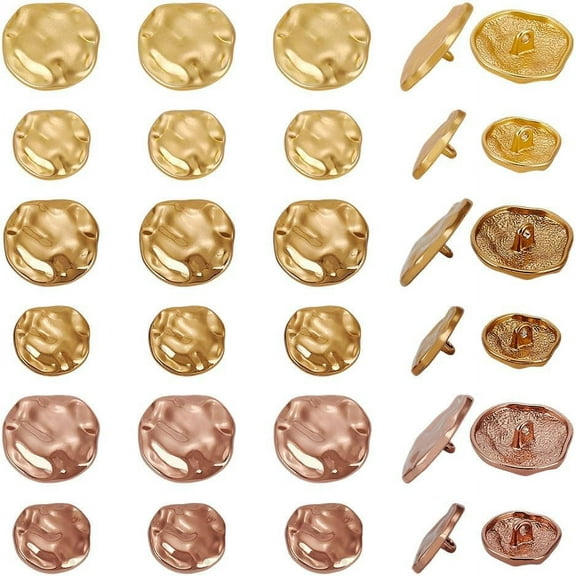 30Pcs Gold Metal Shank Buttons 6 Styles Alloy Shank Buttons Flat Round Sewing Shank Buttons 18/22mm Gold Blazer Buttons DIY for Men Women Blazer Coat UniDIY form Shirt Suit and Jacket