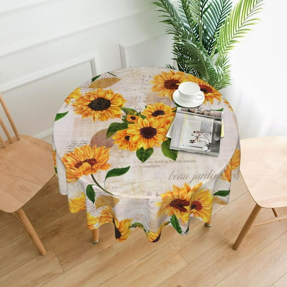 Round Tablecloth 60 Inch,Stain Resistance Polyester Table Cloth,Table Cover for Kitchen Dining Table, Buffet Parties and ​Camping-Flower Sun Style