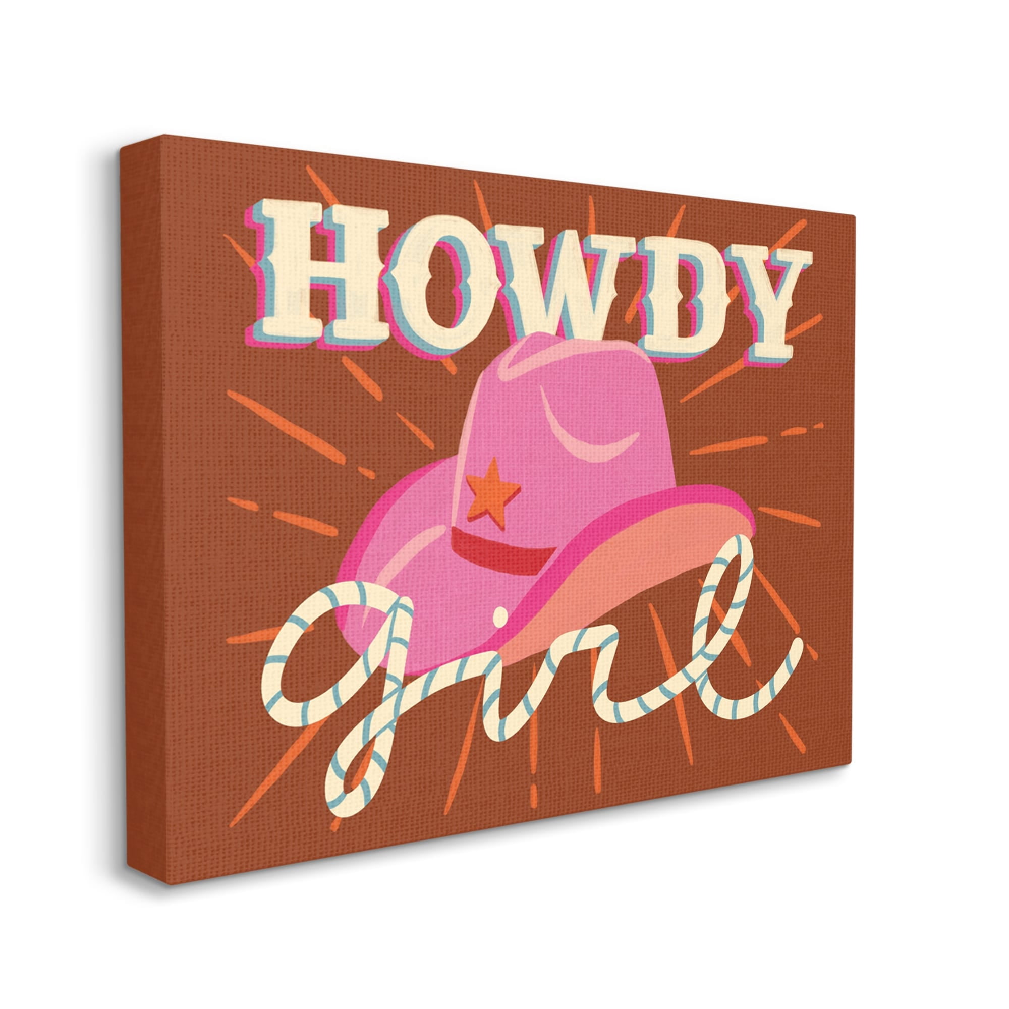 Stupell Industries Howdy Girl Cowboy Hat Phrase Inspirational Painting Gallery Wrapped Canvas Print Wall Art