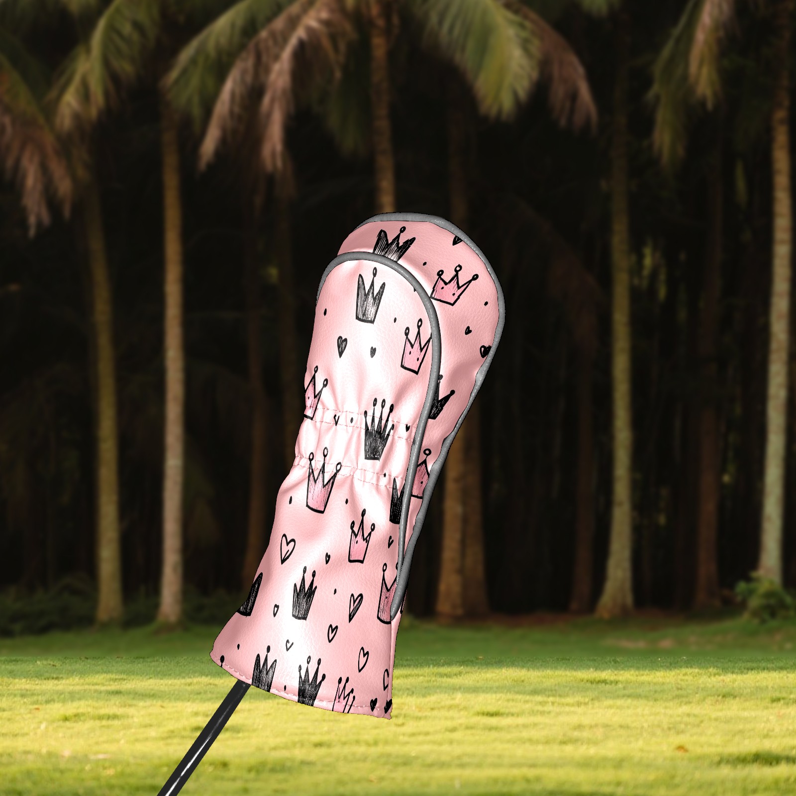Golf Club Covers, Pink Crown Hearts Premium PU Leather Driver Hybrid Putter Head Covers with Velvet Lining, Waterproof Golf Gifts for Men Women