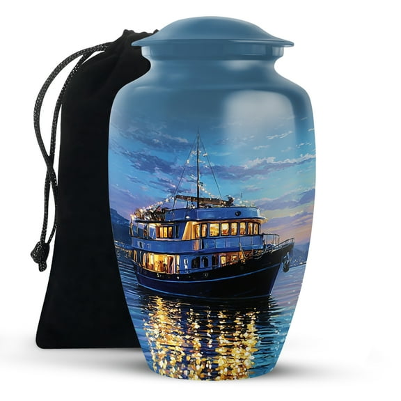 KARYLIZ Boat Urns for Human Ashes - Blue Large Fuineral Urn For Ashes Adult Male & Female - Burial Urn For Women - Memorial For Mom & Dad - Cremation Urns For Women & Men - 10 Inch