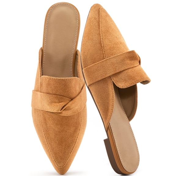 Ecetana Mules for Women Slip On Casual Work Slide Pointed Toe Backless Loafers Shoes
