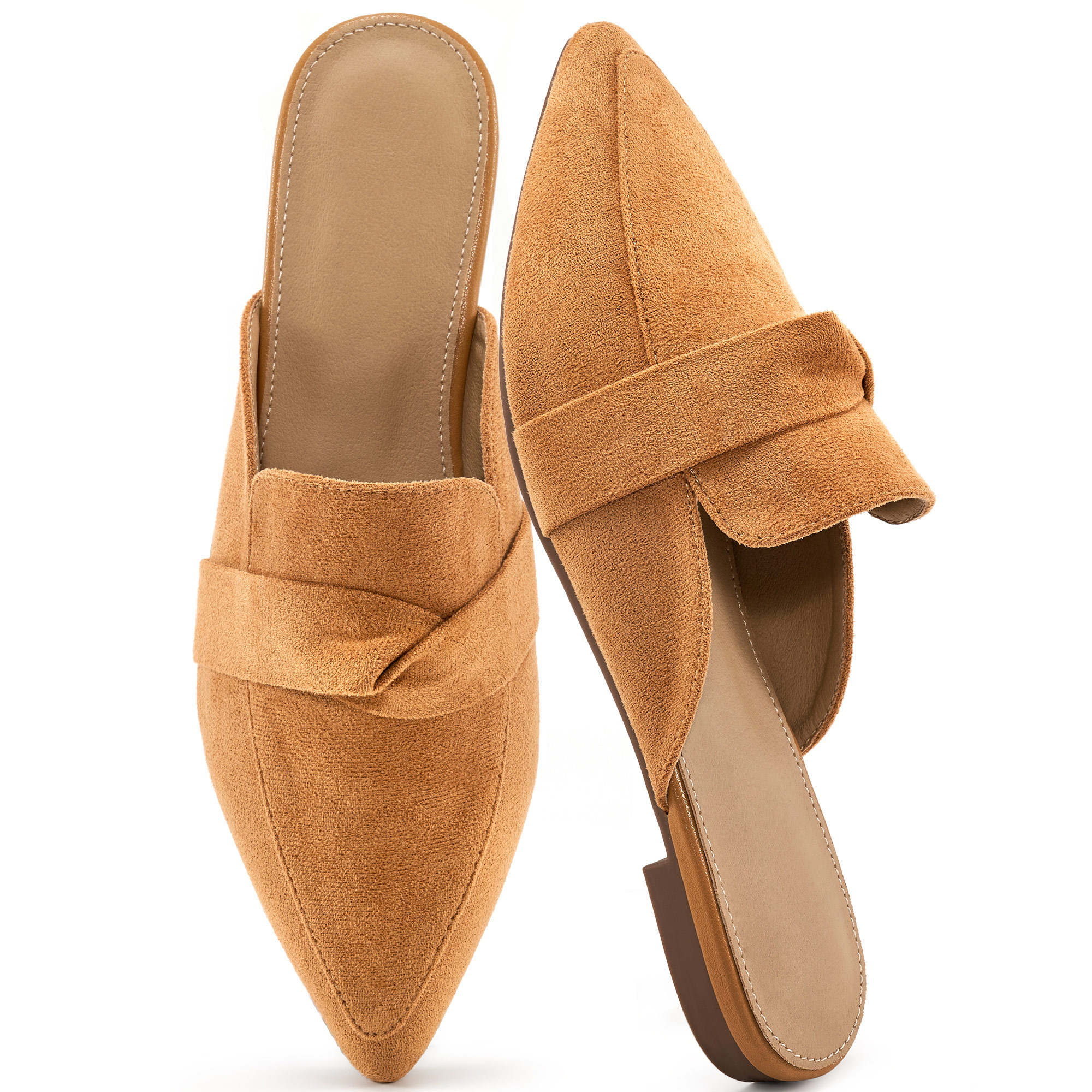 Ecetana Mules for Women Slip On Casual Work Slide Pointed Toe Backless Loafers Shoes