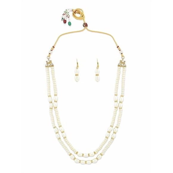 Pearls Gold & White Tone Two Layers Pearl Embellished Necklace Set With Earring Set For Women | Versatile & Striking, Choker - Simplest Of Traditional Outfits Choker Jewellery Set For Indian Outfits