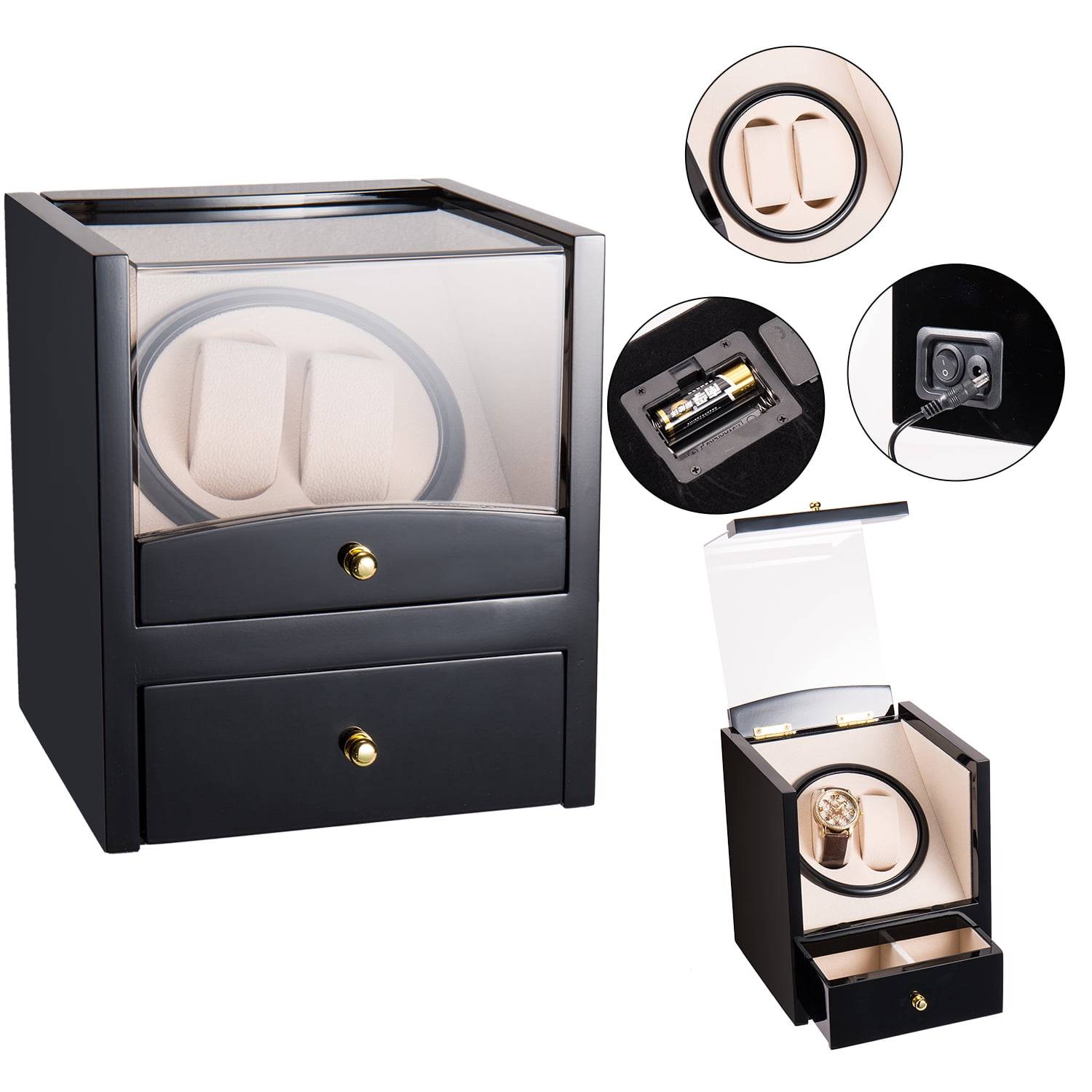 Kepooman Double Watch Winder for 2 Automatic Watches, Wood Display Case Storage Organizer Kepooman Double Watch Winder for 2 Automatic Watches, Wood Display Case Storage Organizer
