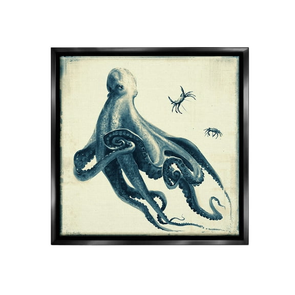 Stupell Industries Octopus & Sea Critters Animals & Insects Painting Black Floater Framed Canvas Art Print Wall Art, 18 x 18