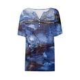 thumbnail image 4 of DeHolifer T Shirt for Women Short Sleeve V Neck Button Marble Printed Loose Casual T Shirt Summer Fashion Tee Tops Blue 2XL, 4 of 4