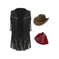 thumbnail image 2 of dPois Womens Hippie 70s Fringe Trim Vest Jackets Faux Suede Tassels Fringe Vest with Bandanna Cowboy Black S, 2 of 7