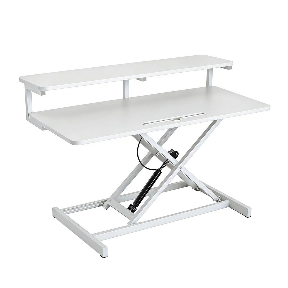 37 inch Desk Converter, Height Adjustable Sit to Stand Riser, Duals Monitor and Laptop Workstation with Wide Keyboard Tray, Black
