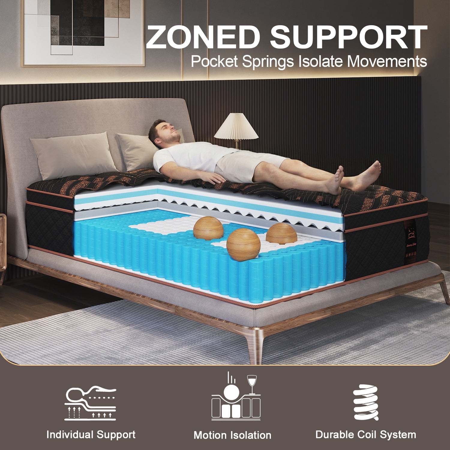 Duchessz 10 inch King Mattress in a Box Gel Memory Foam Pocket Innerspring Medium Firm Hybrid Mattress ,Adult