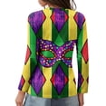 thumbnail image 4 of Mardi Gras Shirts Womens Mask Print Crew Neck Holiday Tops Long 3/4 Sleeve Sequins Purple T Shirts Dark Gray 3XL, 4 of 6