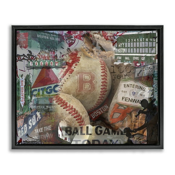 Stupell Industries Entering Fenway Baseball Collage Sports Painting Black Floater Framed Canvas Art Print Wall Art, 21 x 17