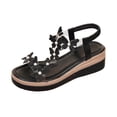 thumbnail image 4 of Rokment Women's Sparkly Butterfly Platform Wedge Dress Sandals Delicated Glitter Pearl Open Toe Elastic Ankle Strap Chunky High Heels Dressy Summer Shoes for Bride Wedding Beach Black Size 6, 4 of 5