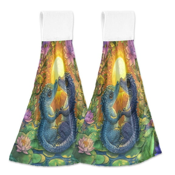 BZSMCE Hanging Hand Towels Fashion Lovers in Bloom Pattern 2-Pack - Velcro Style Bathroom Kitchen Towels