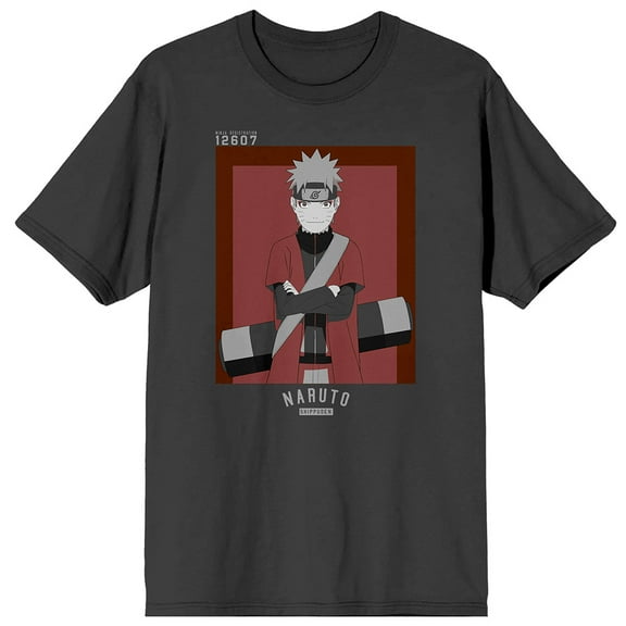 Naruto Shippuden Square Collegiate Charcoal Grey Graphic Tee- M