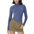 thumbnail image 4 of MOJOGO Women's Warm Base Layer Lightweight Ribbed Knit Long Sleeve Pullover Tops Spring Fall Mock Neck Shirts Blue Free Size, 4 of 8