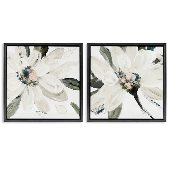 Stupell Industries Naturally Blooming White Flowers 2 Piece Black Framed Floater Canvas Set, design by Lanie Loreth