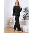 thumbnail image 4 of DARING DIVA Ribbed Knit Pajama 2 Piece Long Sleeve Top Pants Sleepwear S Black, 4 of 6