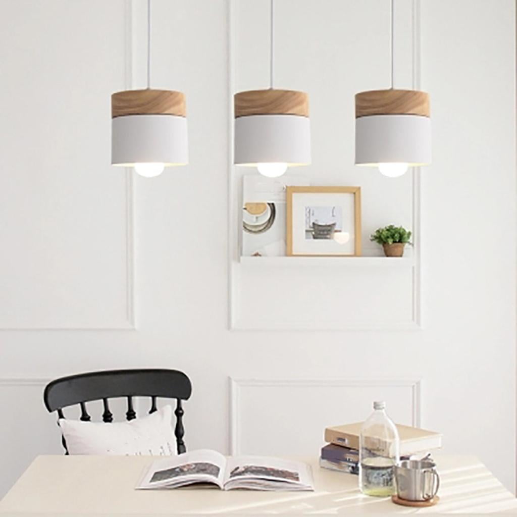 Ceiling Pendant Light with Wood Pattern , Simple Style Hanging Lighting Fixtures for Living Rooms, Dining Room, Kitchen - White