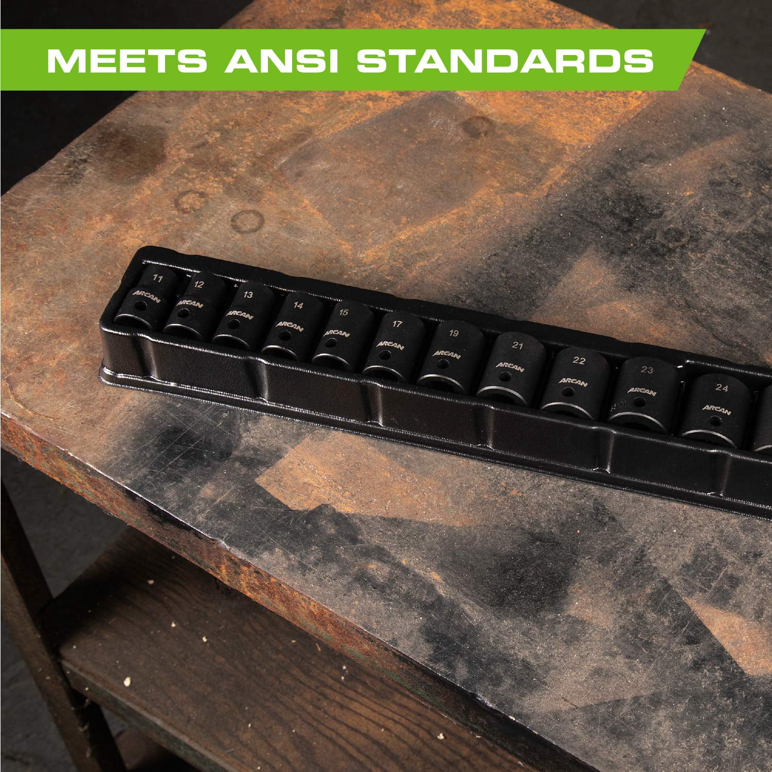 ARCAN TOOLS 1/2" Drive Shallow Impact Socket Set, Metric, 11mm - 32mm, 14 Pieces (AS21214M)