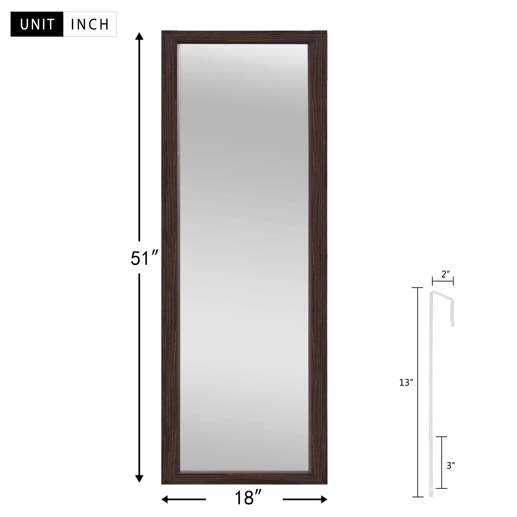 18"x51" Rectangle Floor Length Mirror PS Frame Hanging Mirror for Door or Wall Brown