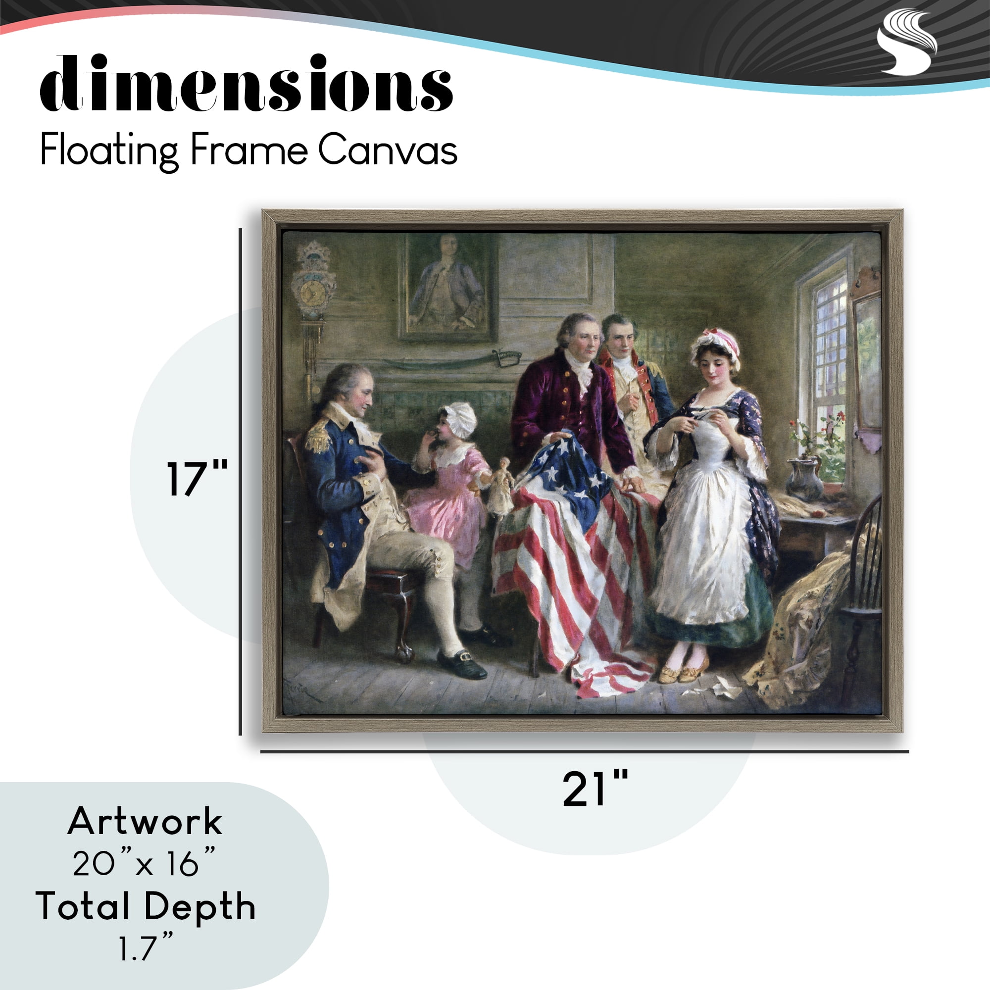 Historical Betsy Ross Brown Framed Floater Canvas Wall Art, design by Arlington Prints