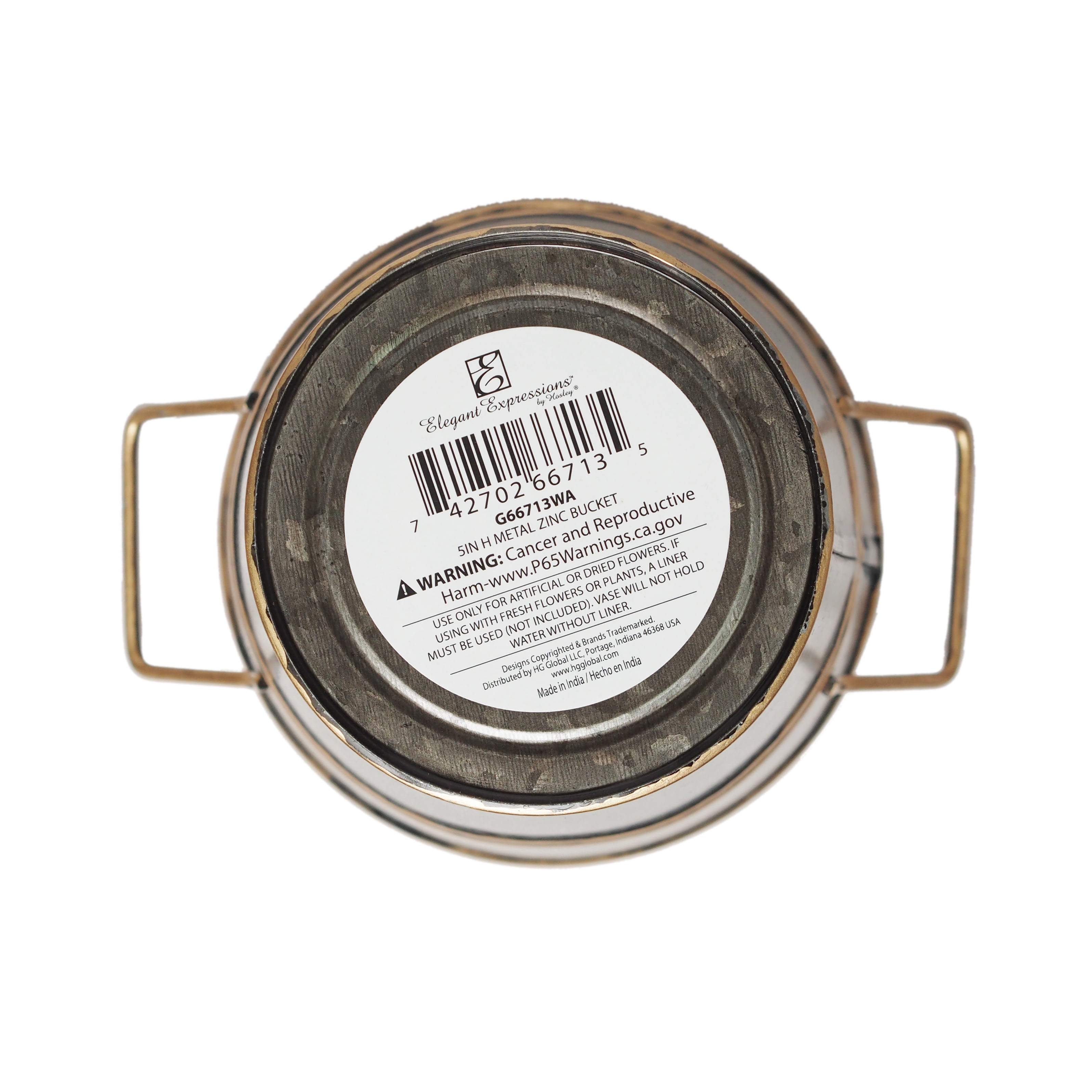 Elegant Expressions by Hosley Metal French Bucket with Handles, 5'', Black Zinc with Gold Trim